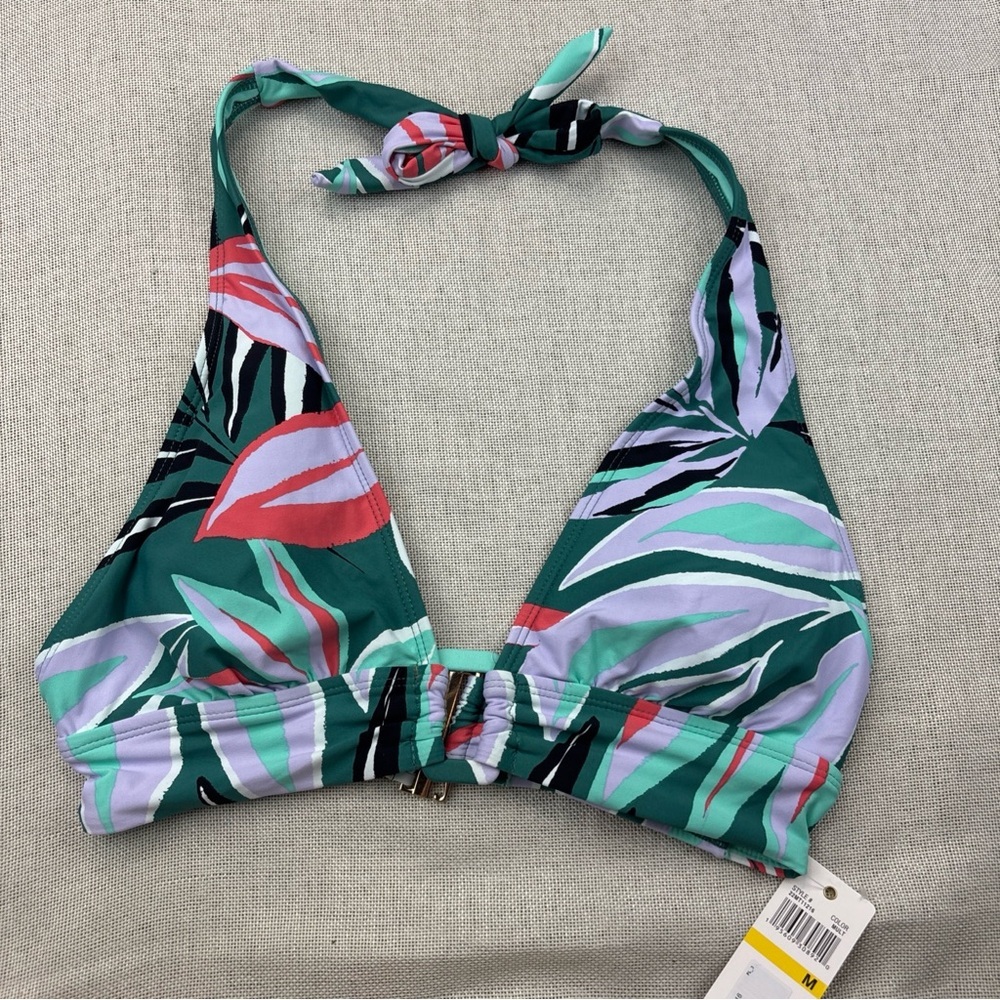 Anne Cole Women's Zesty Tropical Printed Ring Halter Bikini Top Size M
